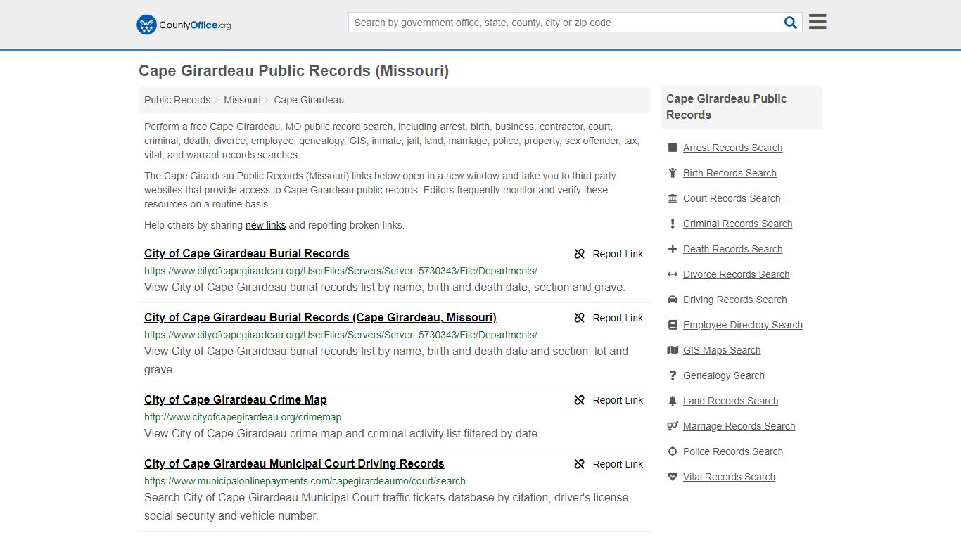 Cape Girardeau Public Records (Missouri) - County Office