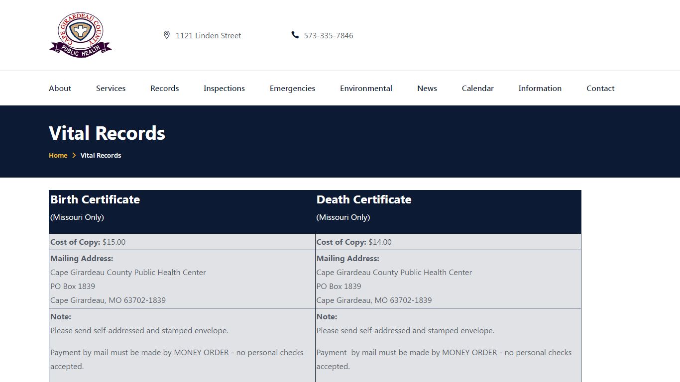 Cape Girardeau County Public Health Center | Vital Records